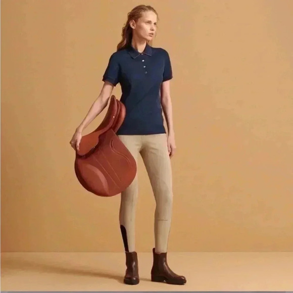 NWT Hermes Sellier Women’s Polo Short Sleeve Shirt Top Navy Blue L - Picture 3 of 15